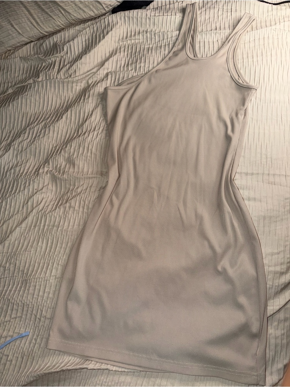 Sleeveless Ribbed Bodycon Dress in Light Beige